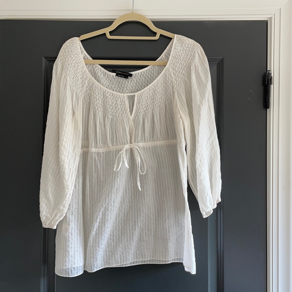 BCBG sheer striped off white top